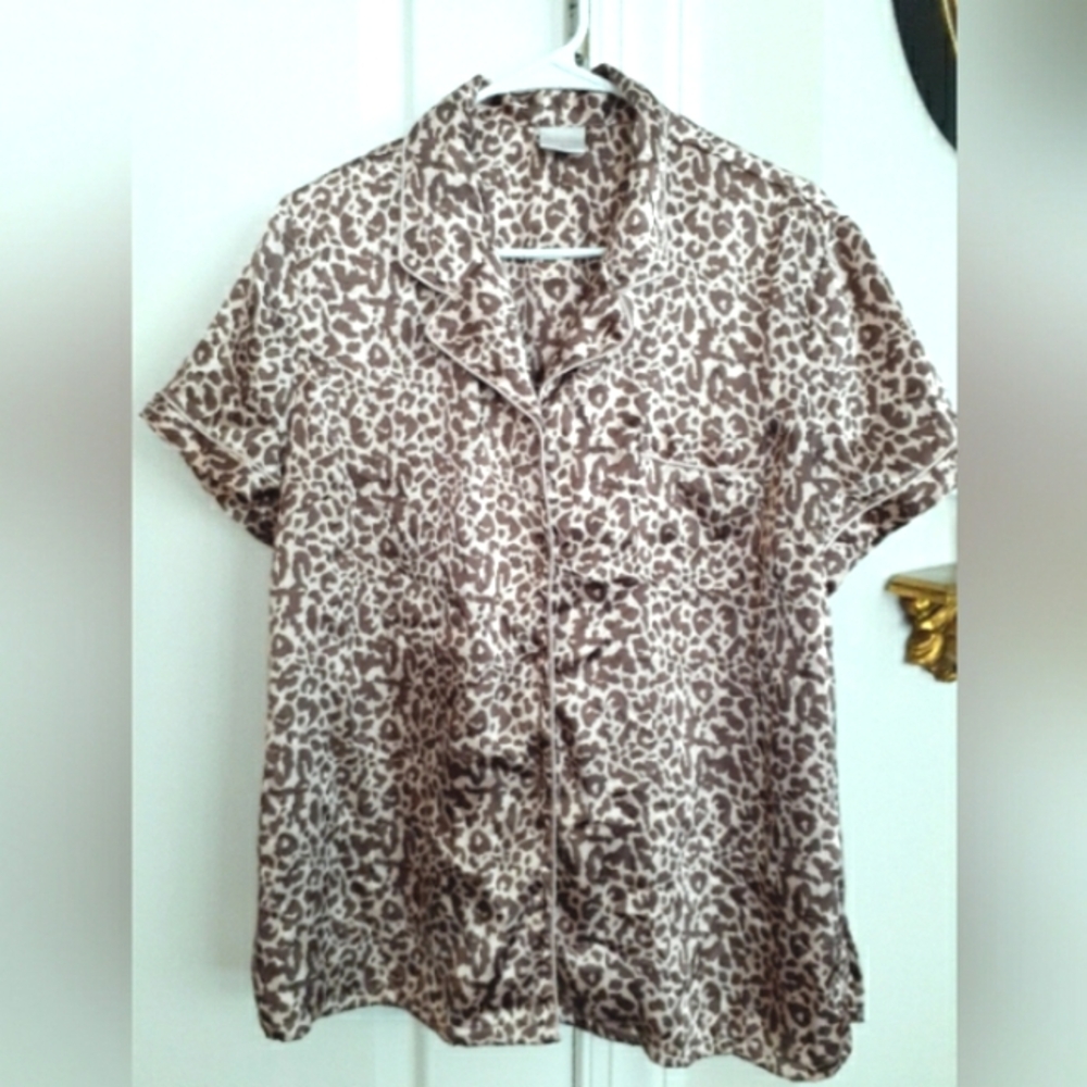 Women's Enchanting Pajama Set Pink and Cocoa Leopard Print Size Large